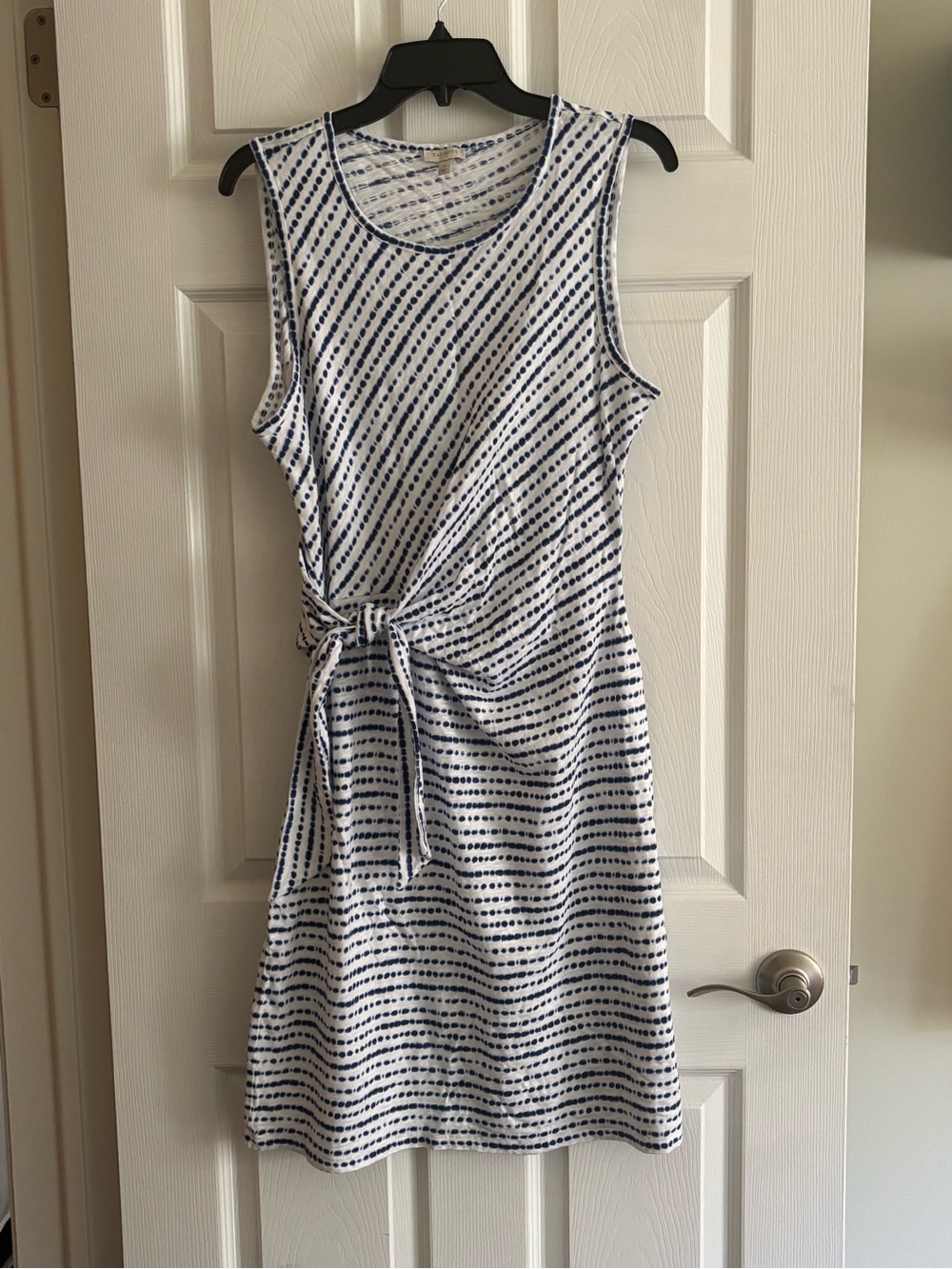 Talbots White Navy Dot Tie-Detail Sleeveless Dress